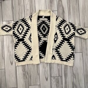Boho Aztec Cardigan Southwestern Western Inspired Cozy Knit Shawl Neck Sweater M